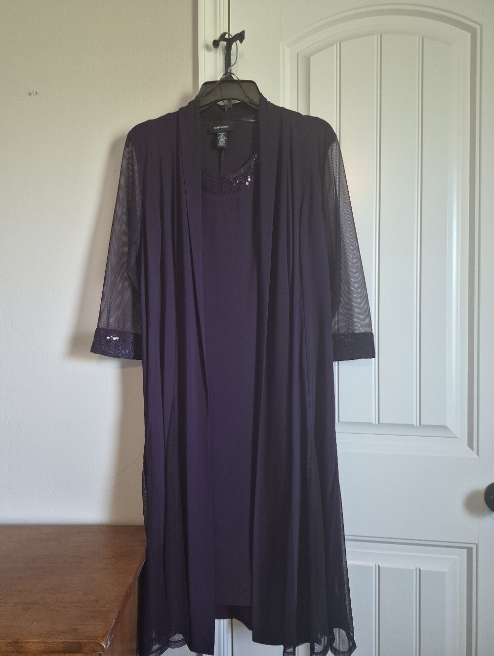 Women's Purple Mesh Sleeve Dress And Matching Duster Jacket